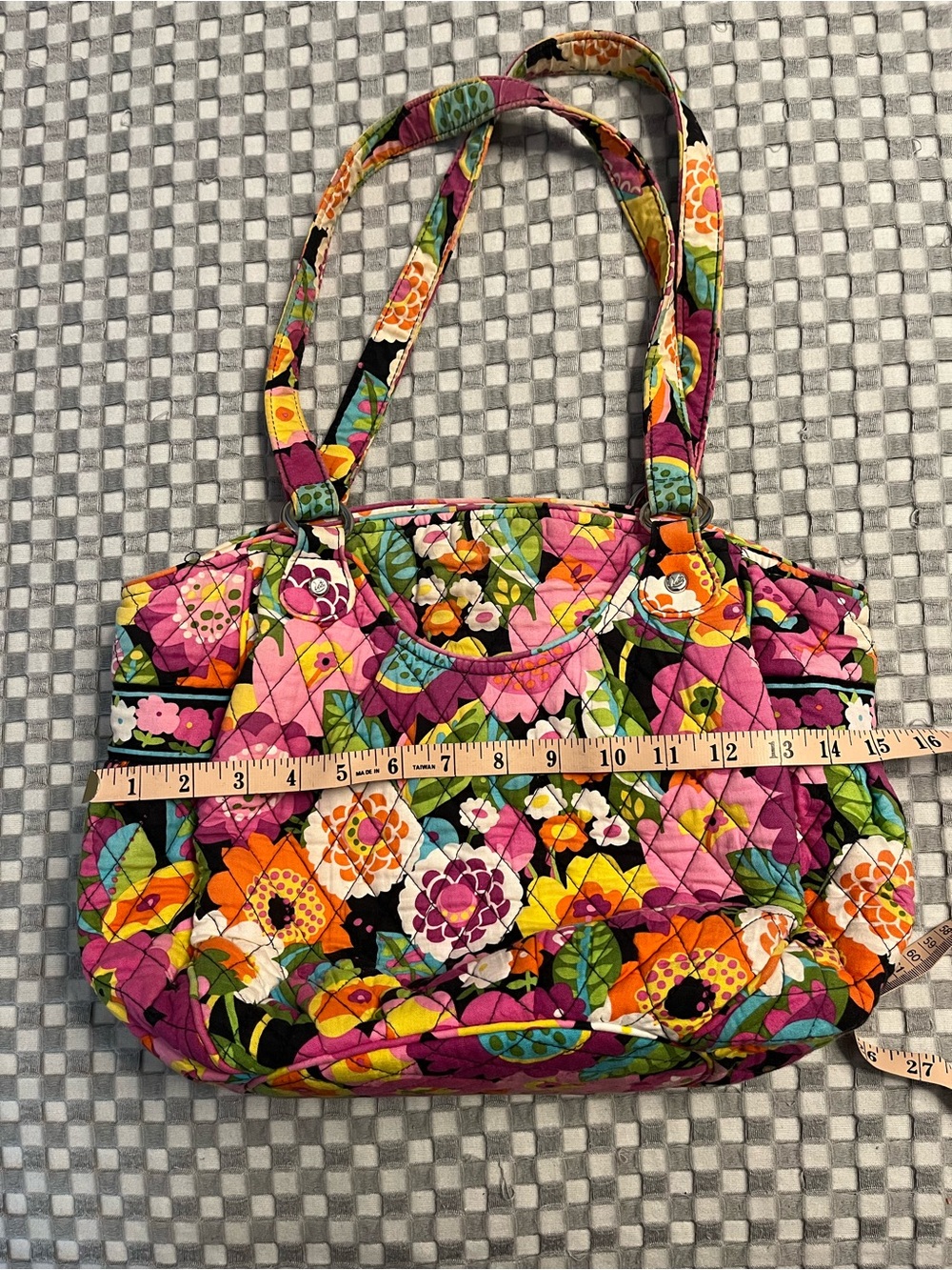 Vera Bradley Quilted Floral Shoulder Bag in Pink, Orange & Green - EUC